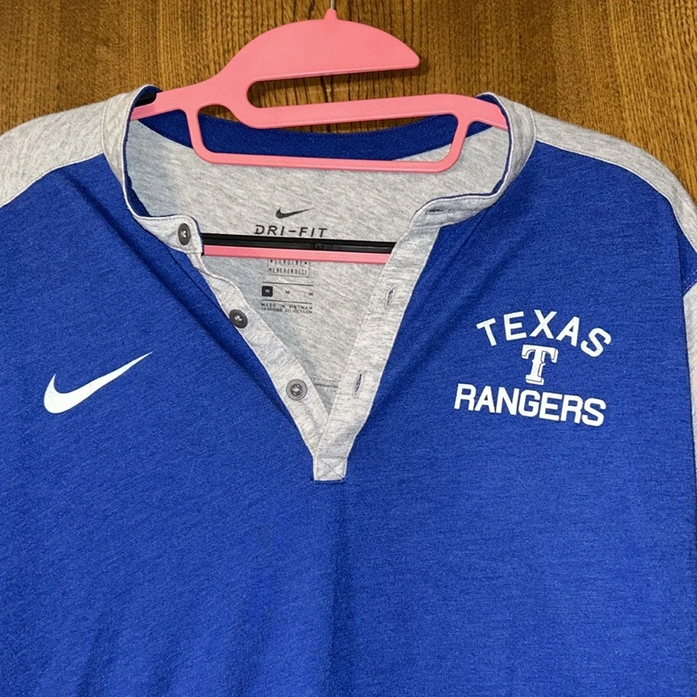 Nike MLB Dri Fit Texas Rangers Authentic 3/4 sleeve colorblock shirt mens medium - Picture 2 of 8